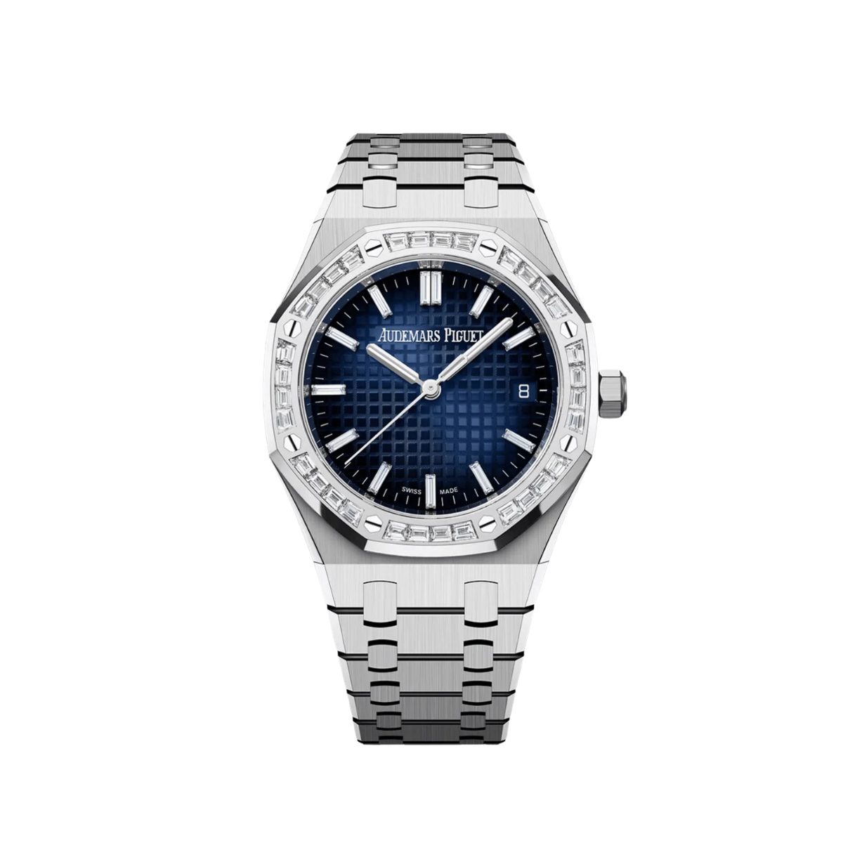 Audemars Piguet Royal Oak 77451BC.ZZ.1361BC.01 White Gold Smoked Blue Diamond Baguette Dial and Bezel (2025)