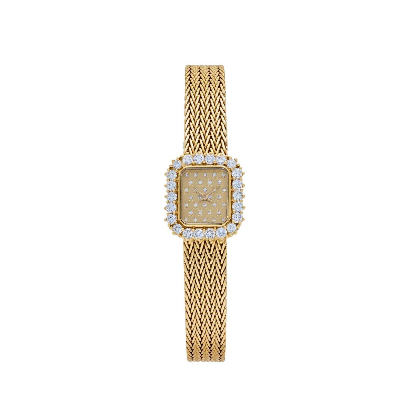 Audemars Piguet 'Ladies' Rectangle Watch Yellow Gold Champagne Diamond Dial Diamond Bezel