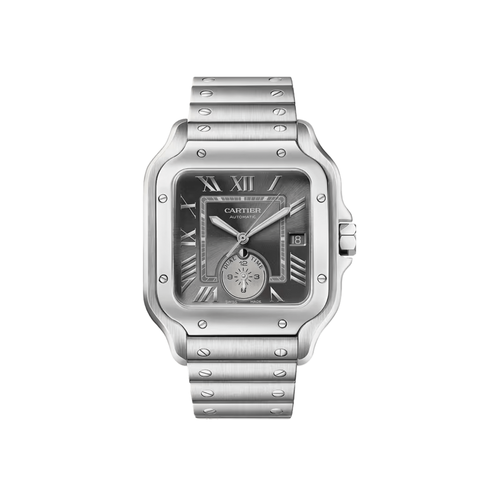 Cartier Santos Dual Time Large WSSA0076 Stainless Steel Grey Dial