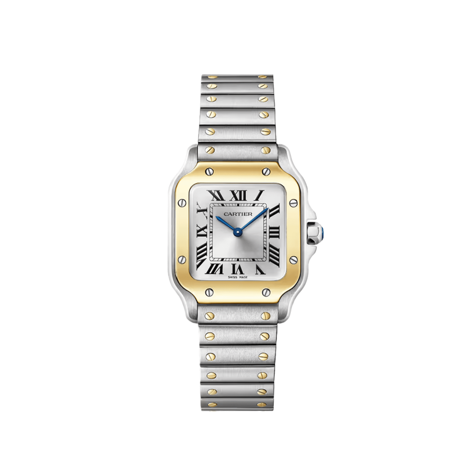 Cartier Santos Small W2SA0033 Yellow Gold Stainless Steel Silver Dial