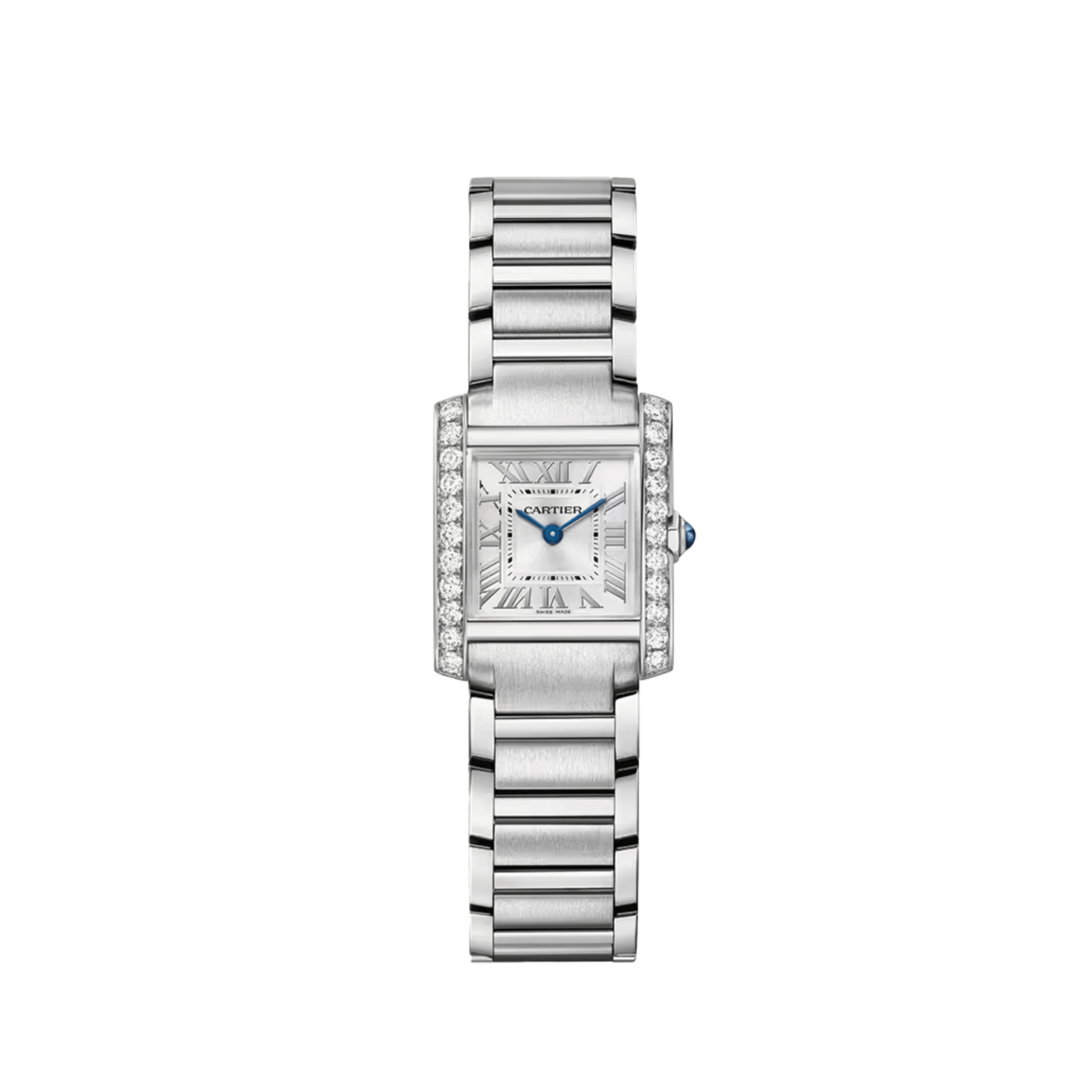 Cartier Tank Francaise Small W4TA0029 Stainless Steel Silver Dial Diamond Bezel
