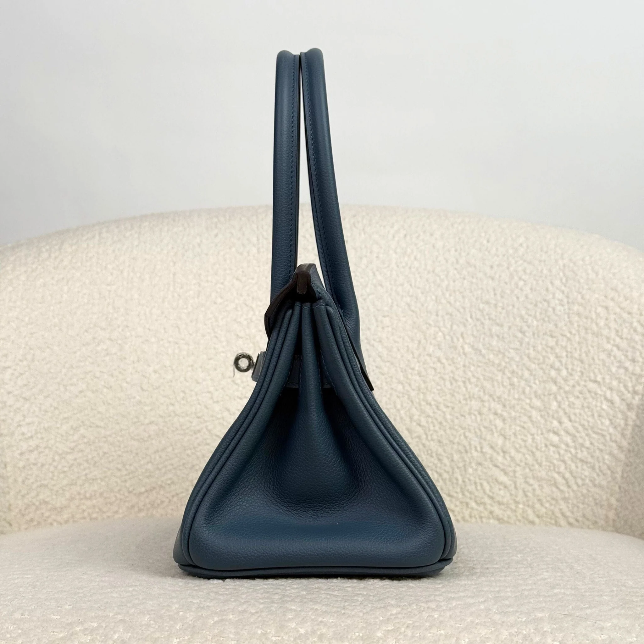 Hermès Bleu Tempete Shoulder Birkin Light 29 Evercolor Palladium Hardware - Image 6