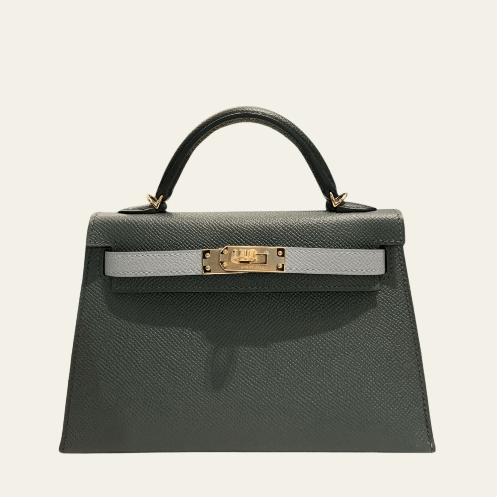 Hermès Vert Mangrove / Gris Pantin / Noir Mini Kelly Sellier 20 Epsom Permabrass Hardware