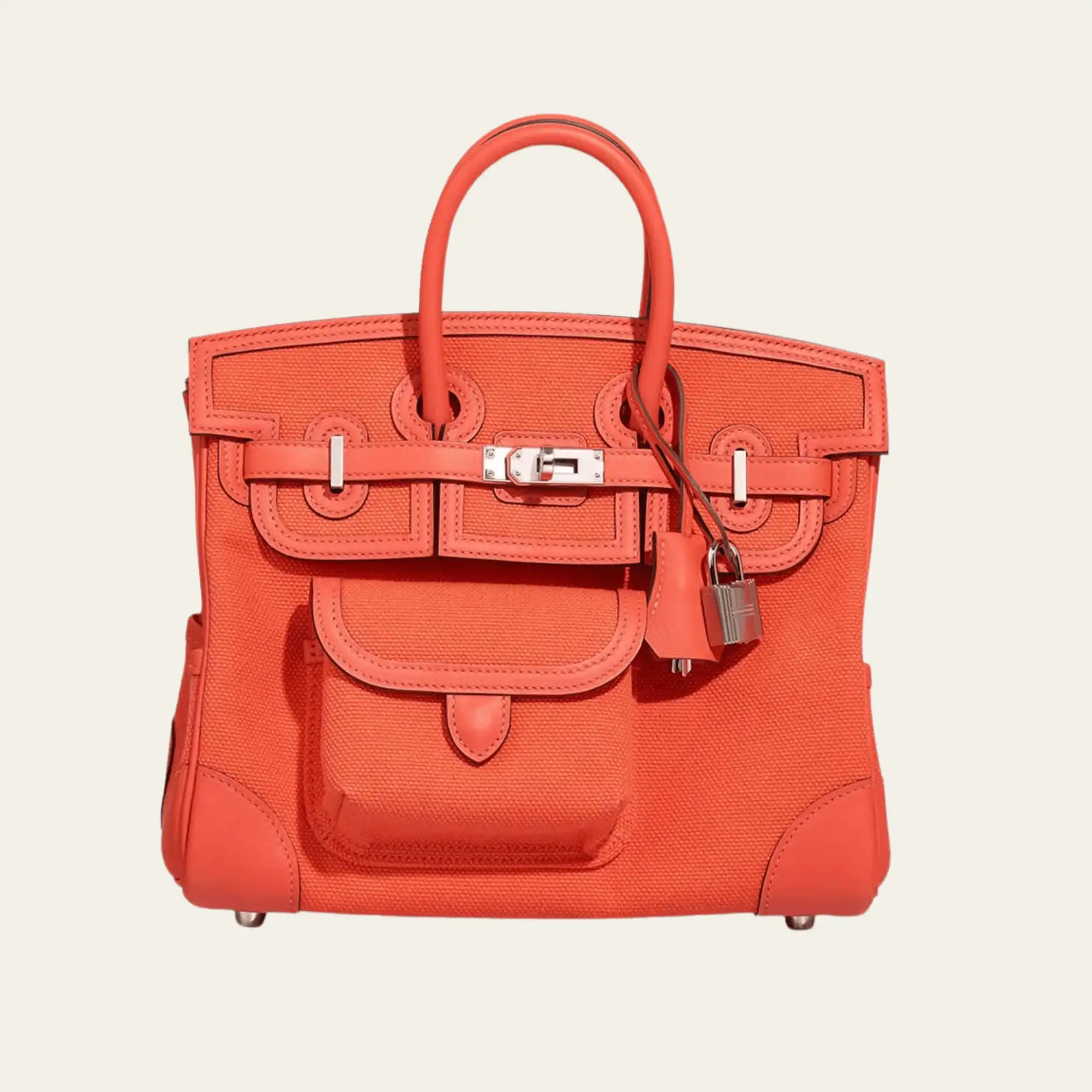 Hermès Orange Field Birkin 25 Cargo Toile Goeland-Veau Swift Palladium Hardware