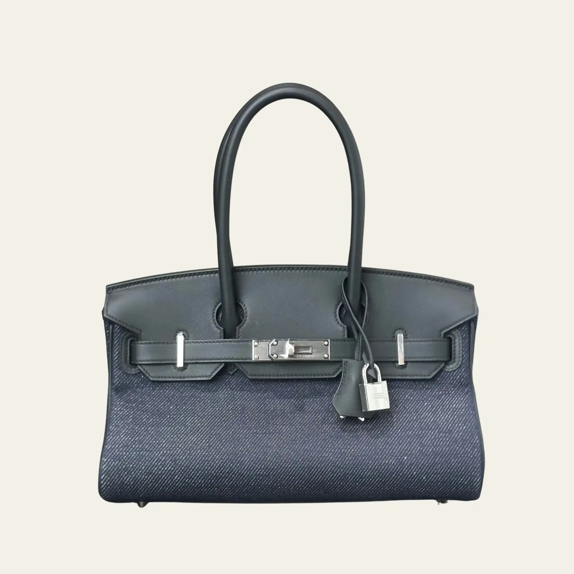 Hermès Jean Blue Indigo Shoulder Birkin Light 29 Canvas Swift Palladium Hardware