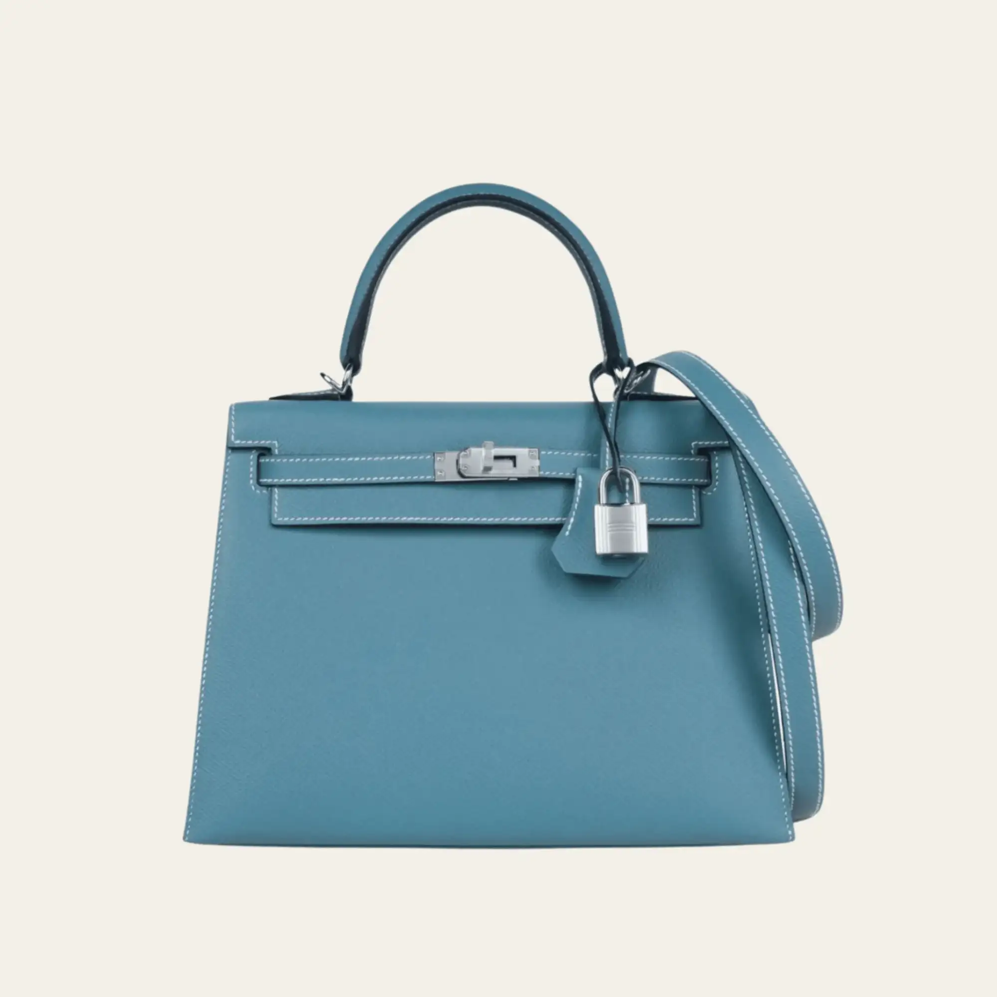 Hermès Bleu Jean Kelly Sellier 25 Epsom Palladium Hardware