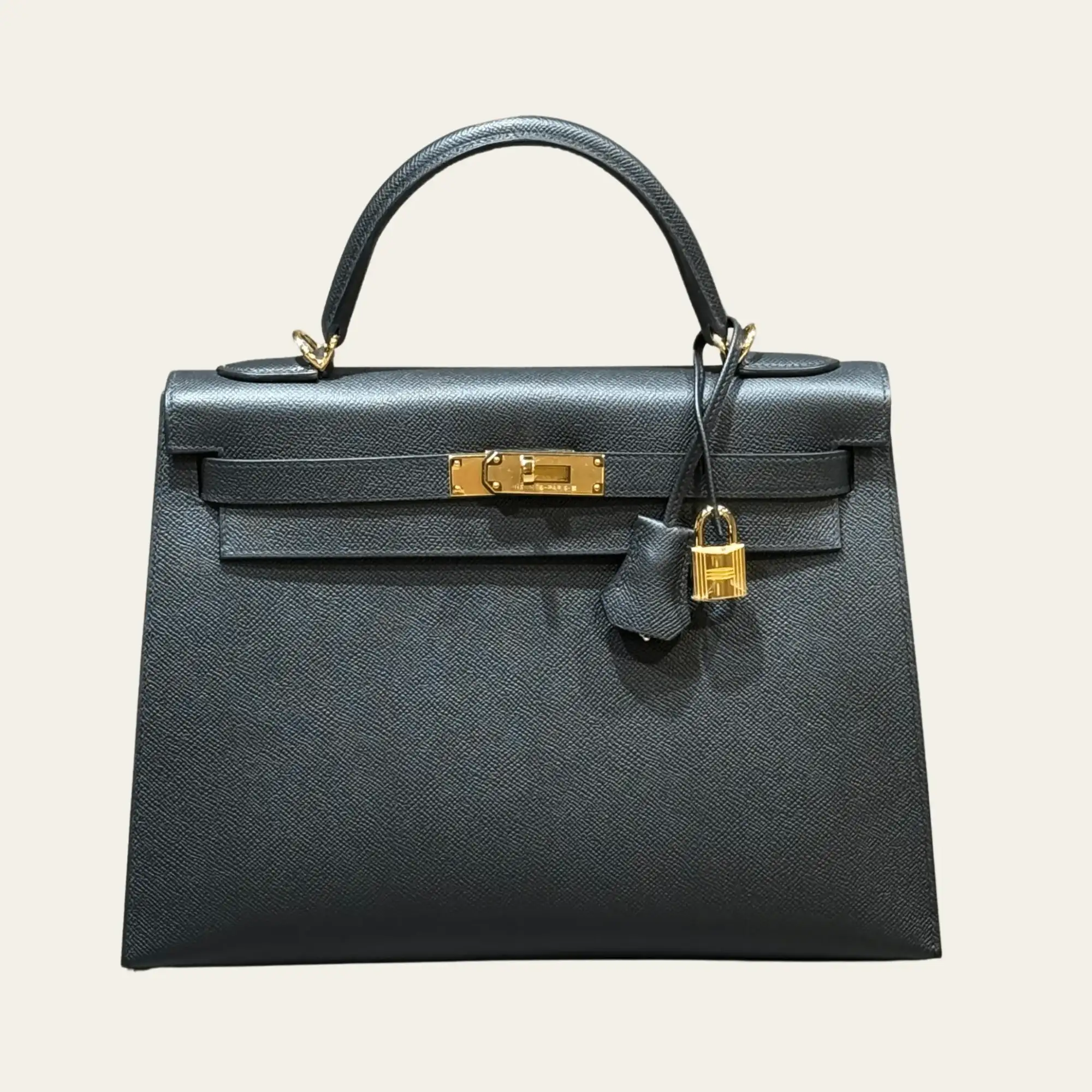 Hermès Noir Kelly 32 Epsom Gold Hardware