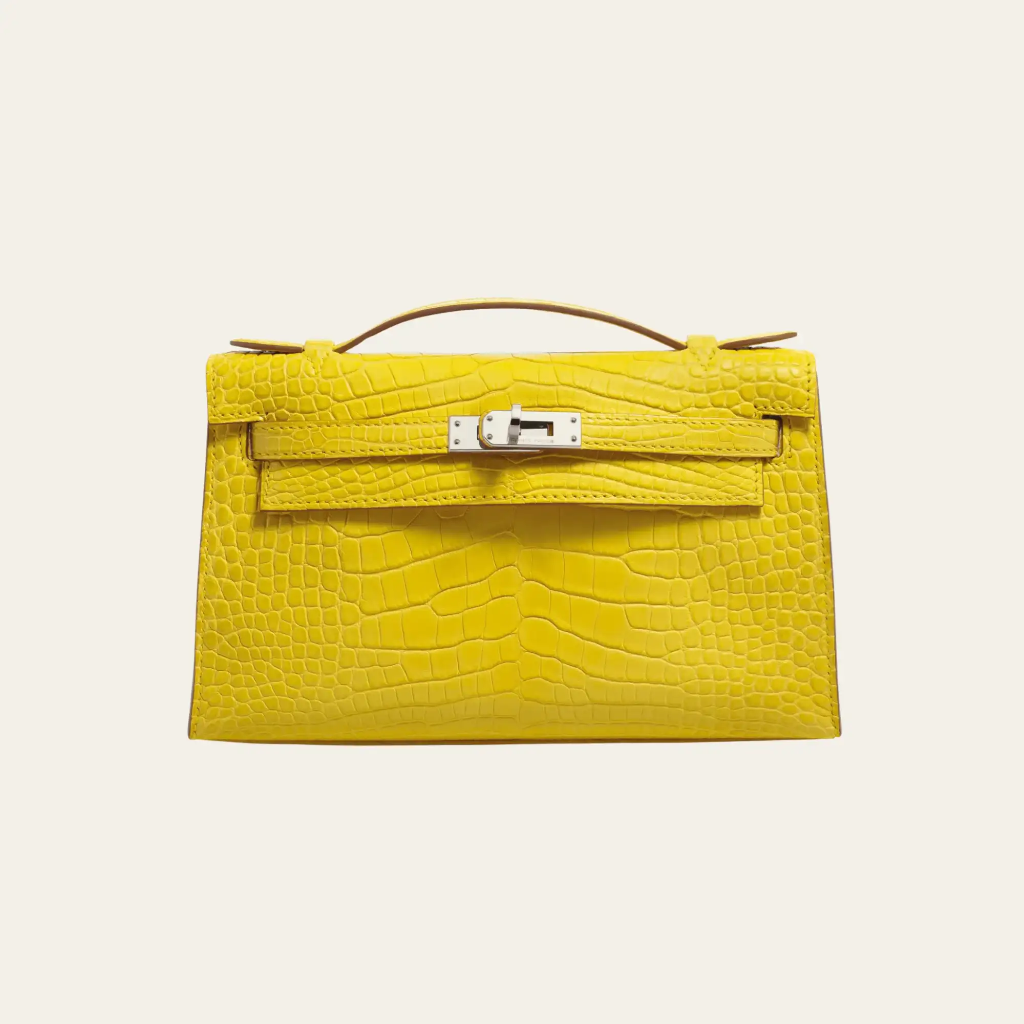 Hermès Mimosa Kelly Pochette Matte Alligator Palladium Hardware