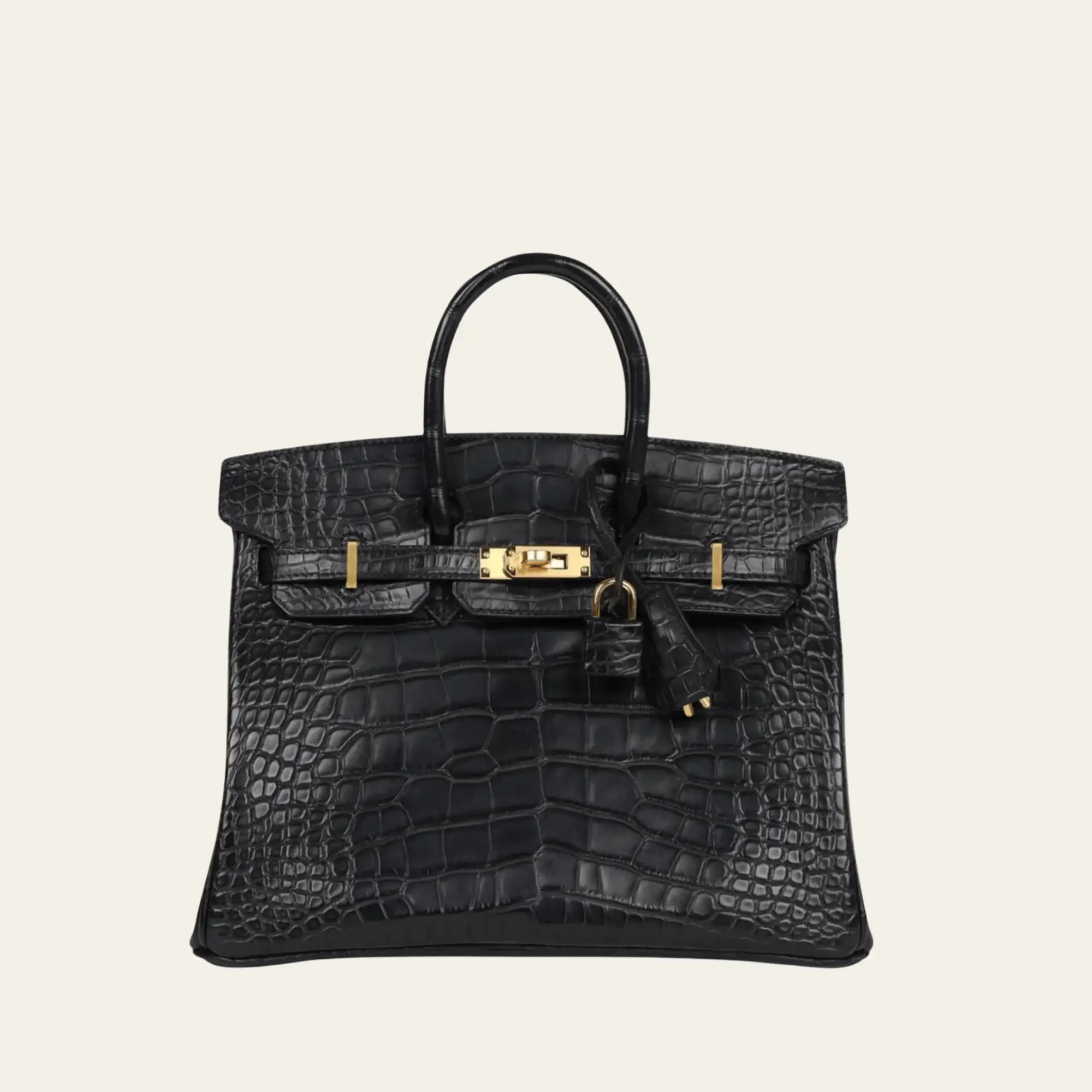 Hermès Noir Birkin 25 Matte Alligator Gold Hardware