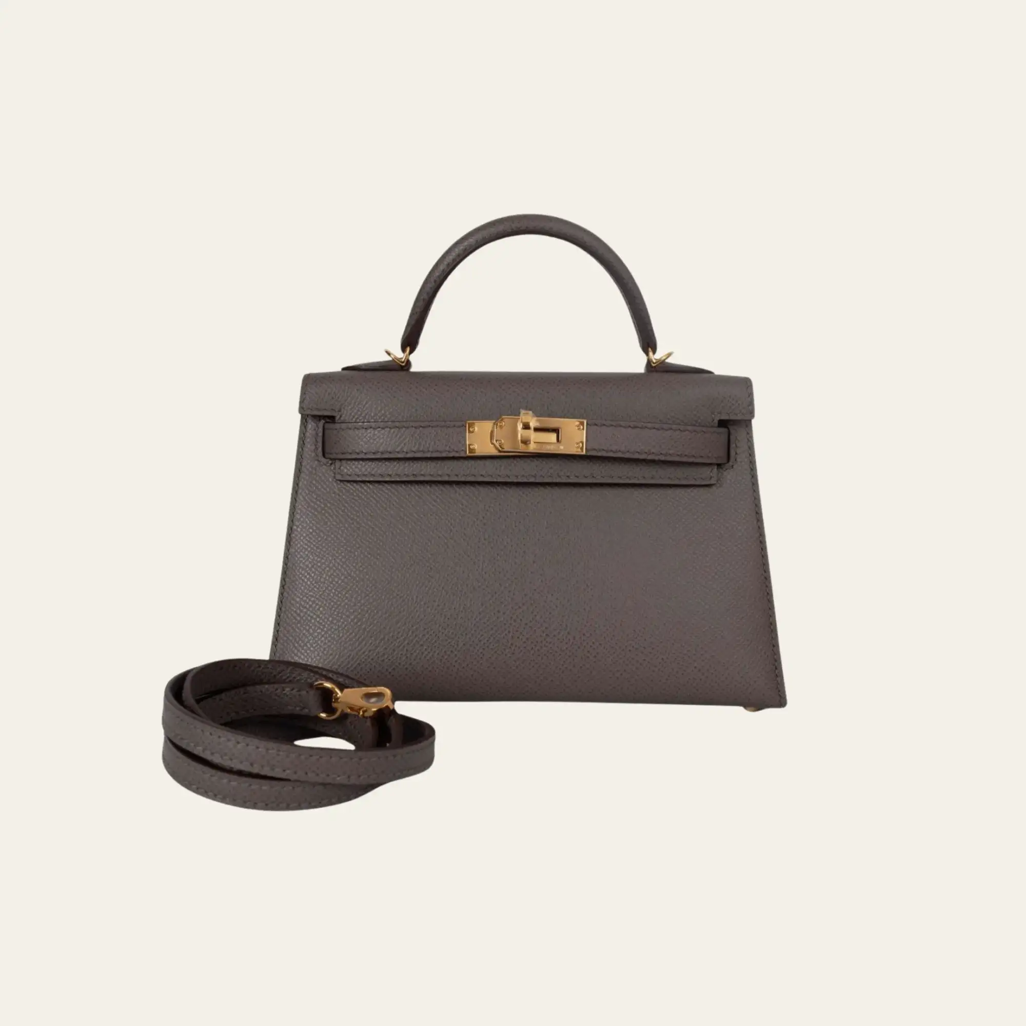 Hermès Gris Etain Mini Kelly Sellier 20 Epsom Gold Hardware