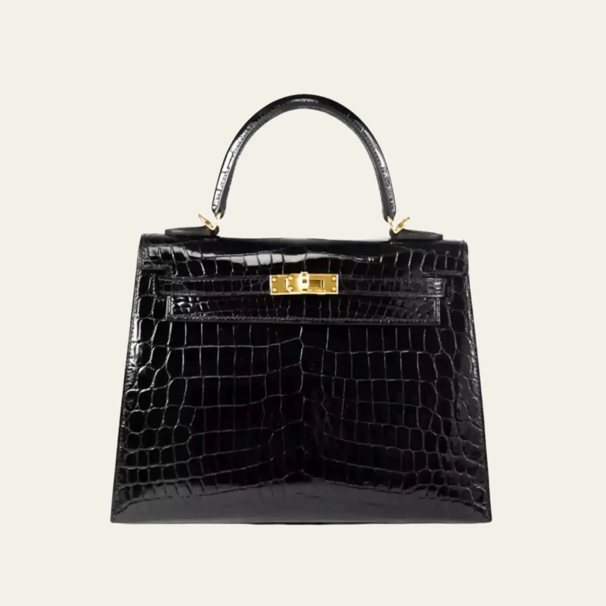 Hermès Noir Kelly Sellier 25 Shiny Niloticus Crocodile Gold Hardware