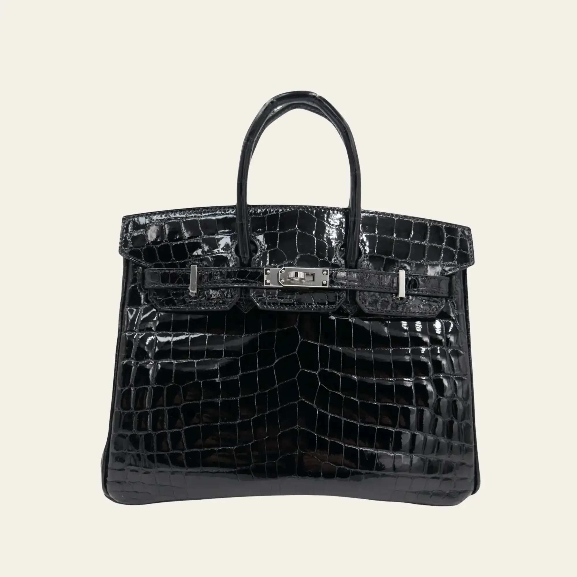 Hermès Noir Birkin 25 Crocodile Niloticus Palladium Hardware