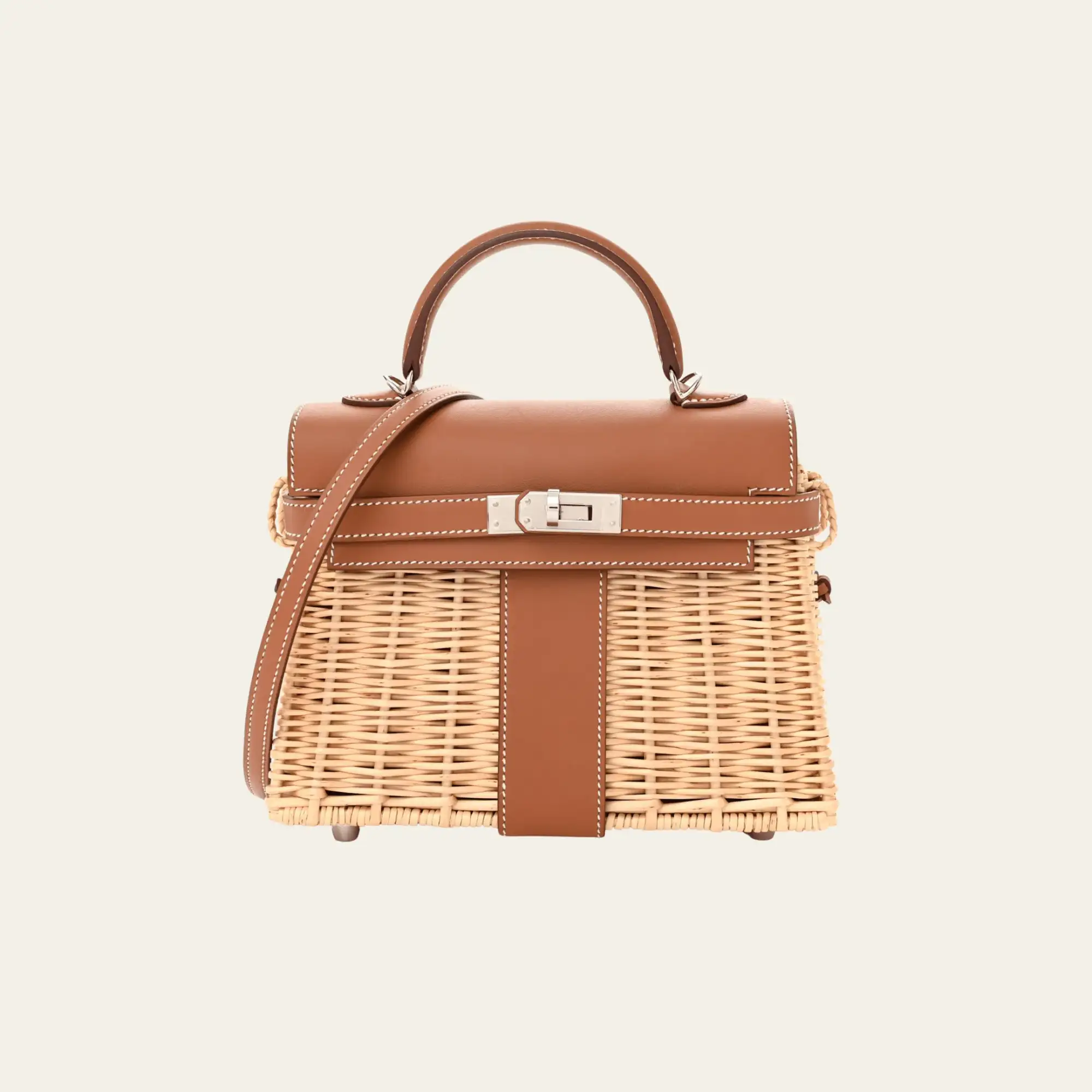 Hermès Gold Osier Wicker Picnic Mini Kelly 20 Swift Palladium Hardware Limited Edition