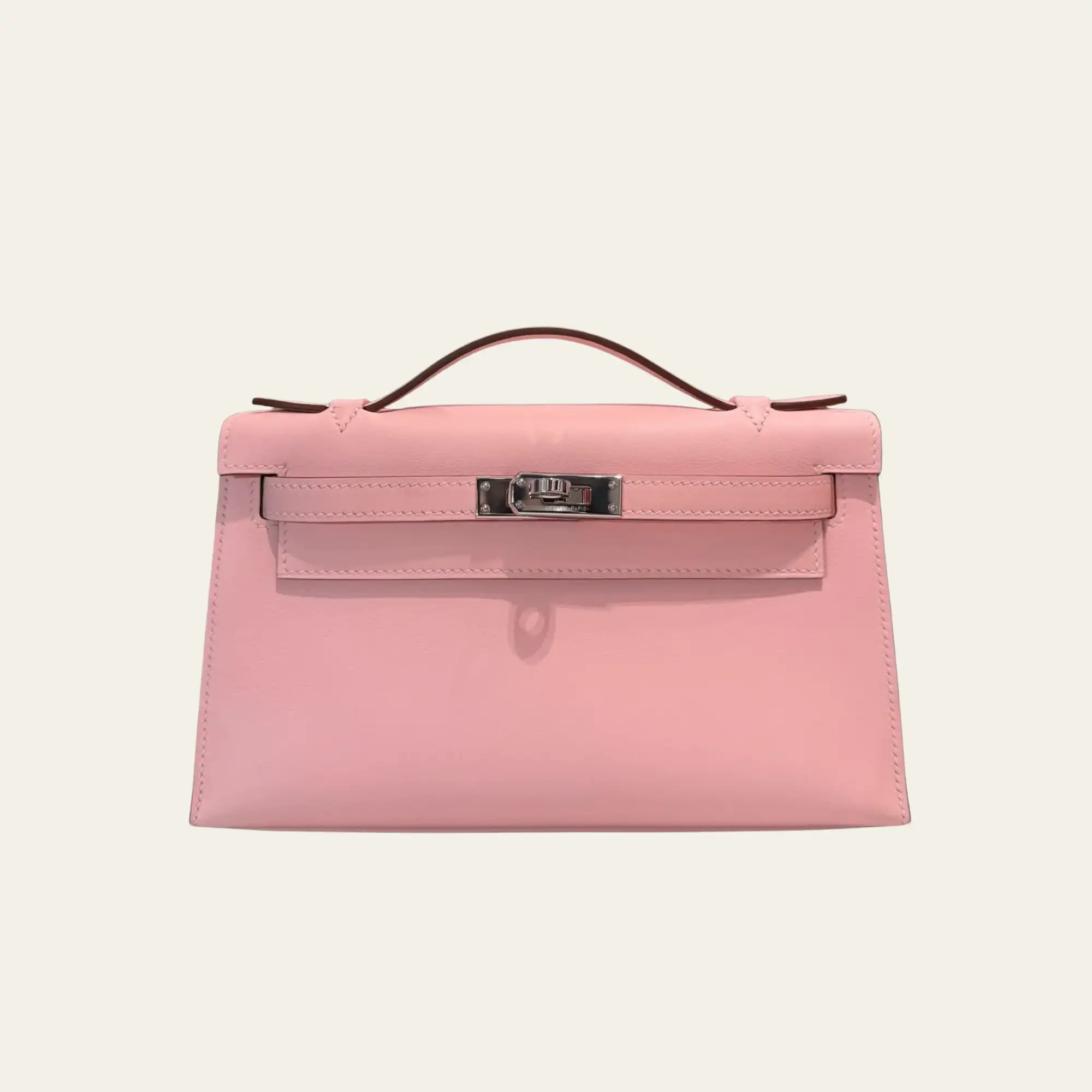 Hermès Rose Sakura Kelly Pochette Swift Palladium Hardware