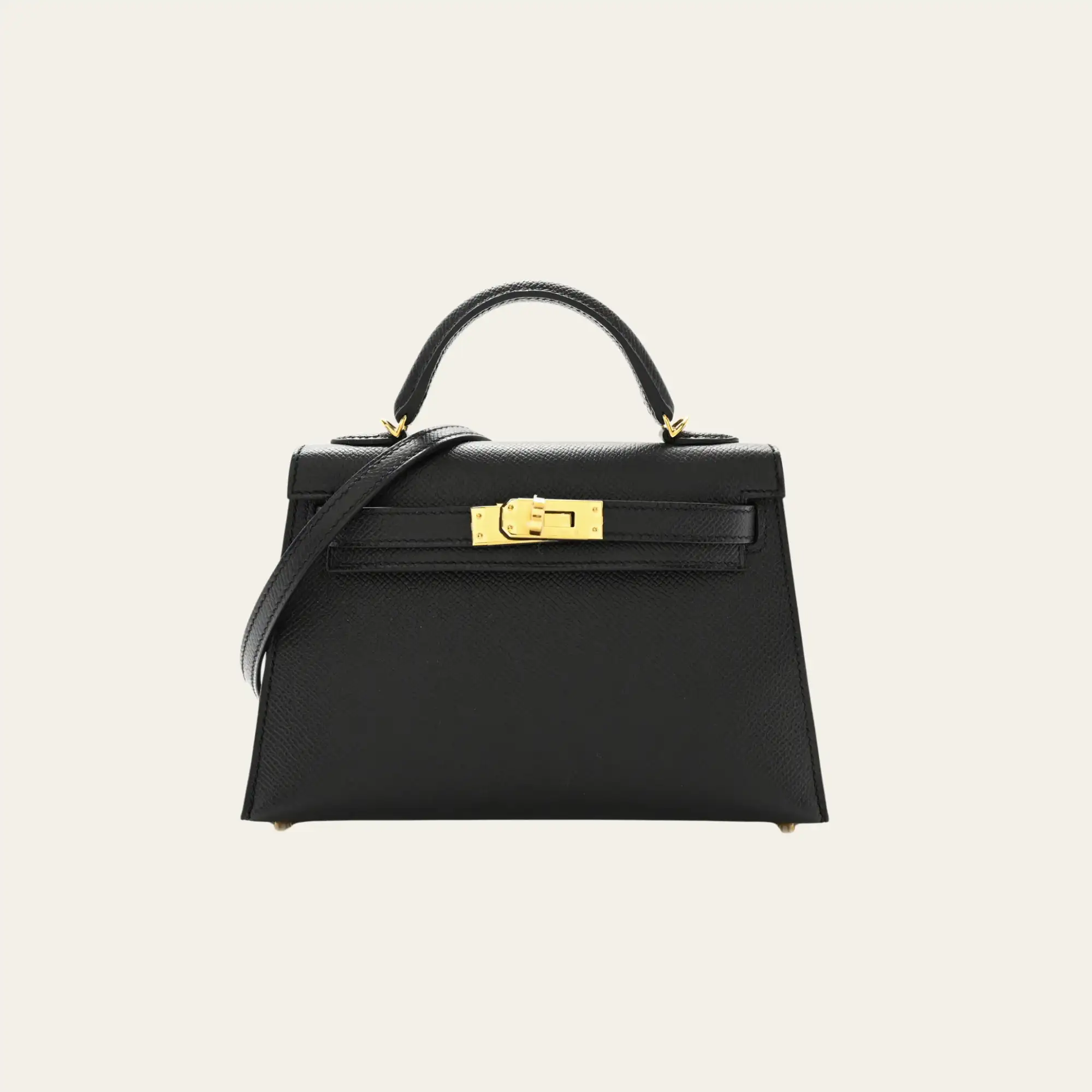 Hermès Noir Mini Kelly Sellier 20 Epsom Gold Hardware