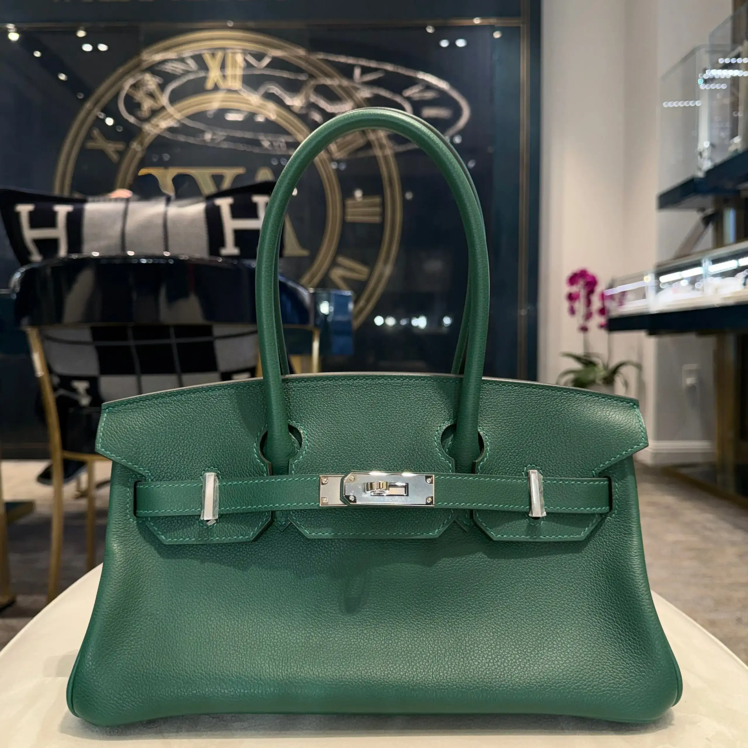 Hermès Vert Moyen Shoulder Birkin Light 29 Evercolor Palladium Hardware - Image 2