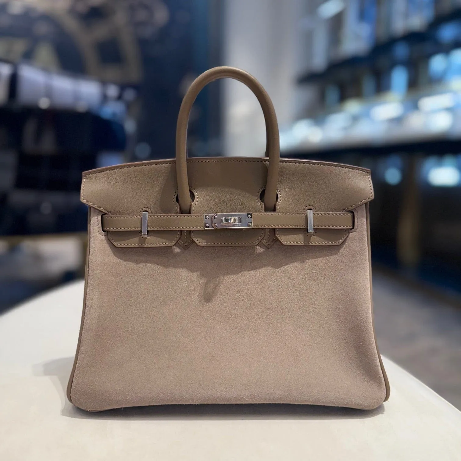Hermès Gris Caillou Etoupe Birkin 25 Grizlly Swift Calfskin Palladium Hardware - Image 2
