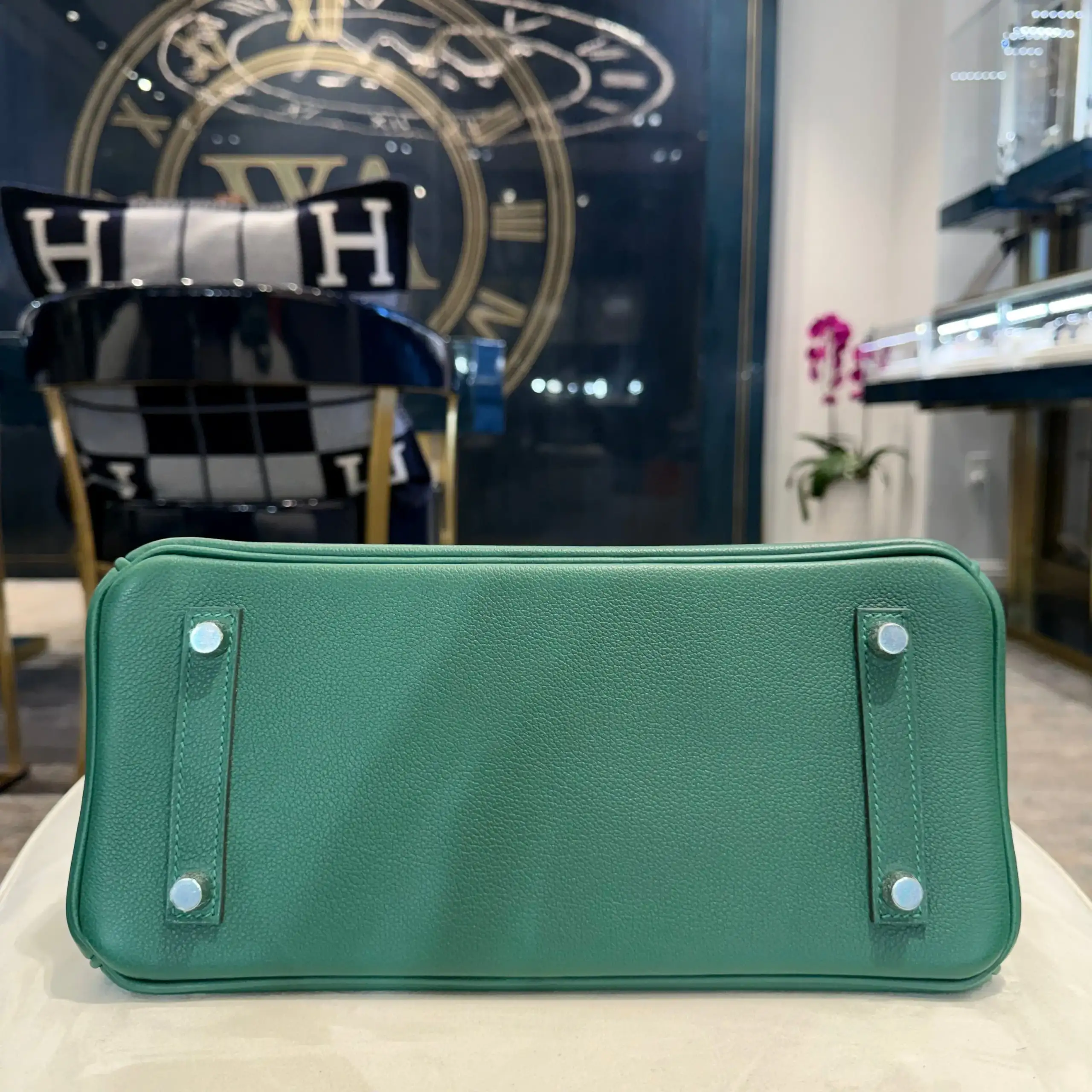 Hermès Vert Moyen Shoulder Birkin Light 29 Evercolor Palladium Hardware - Image 6
