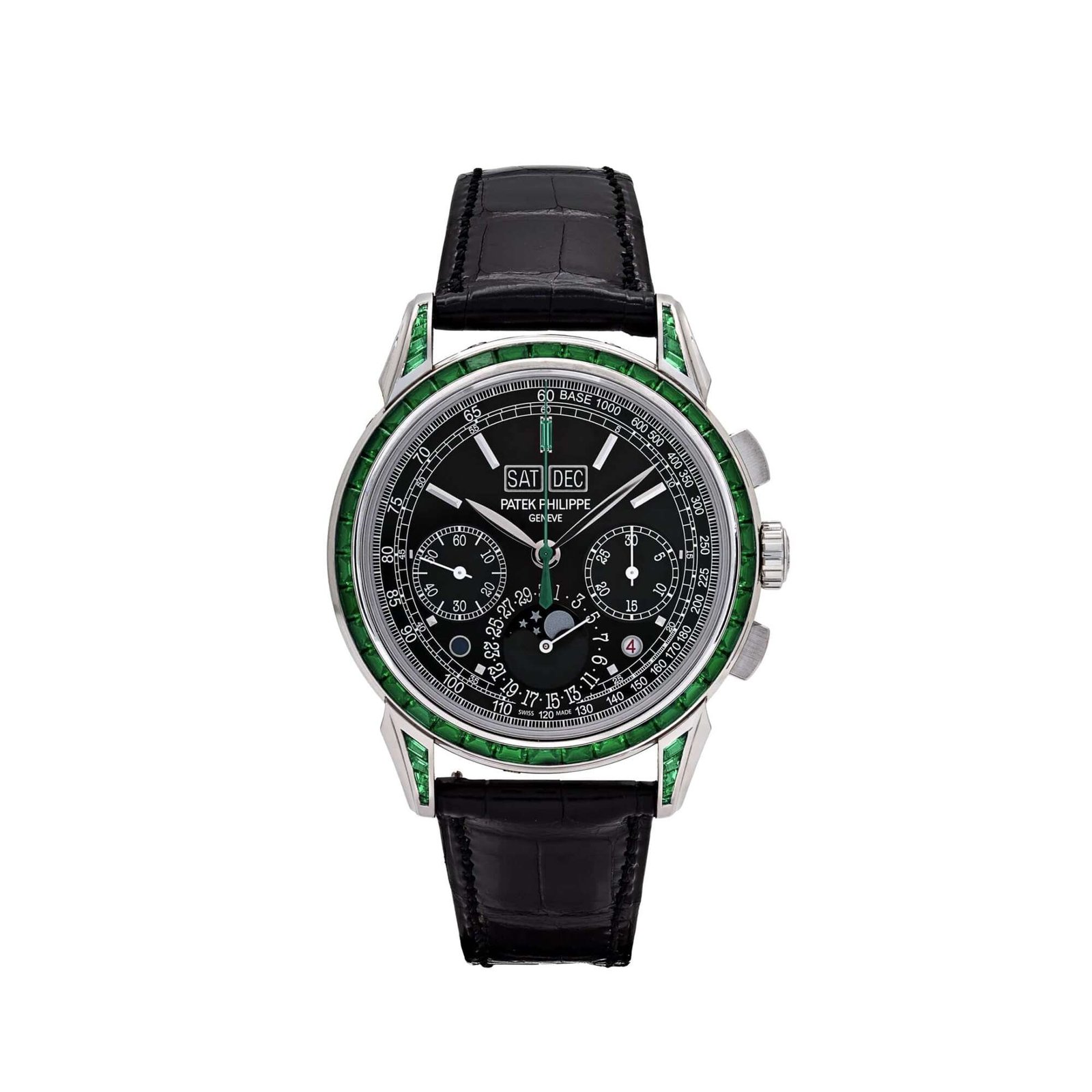 Patek Philippe Grand Complications 5271/13P-001 Perpetual Calendar Moon Phases Platinum Emerald Bezel Black Dial