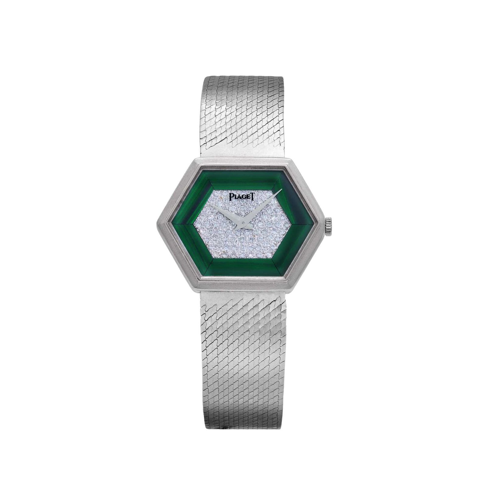 Piaget 9557B2 Hexagon White Gold Malachite Diamond Dial