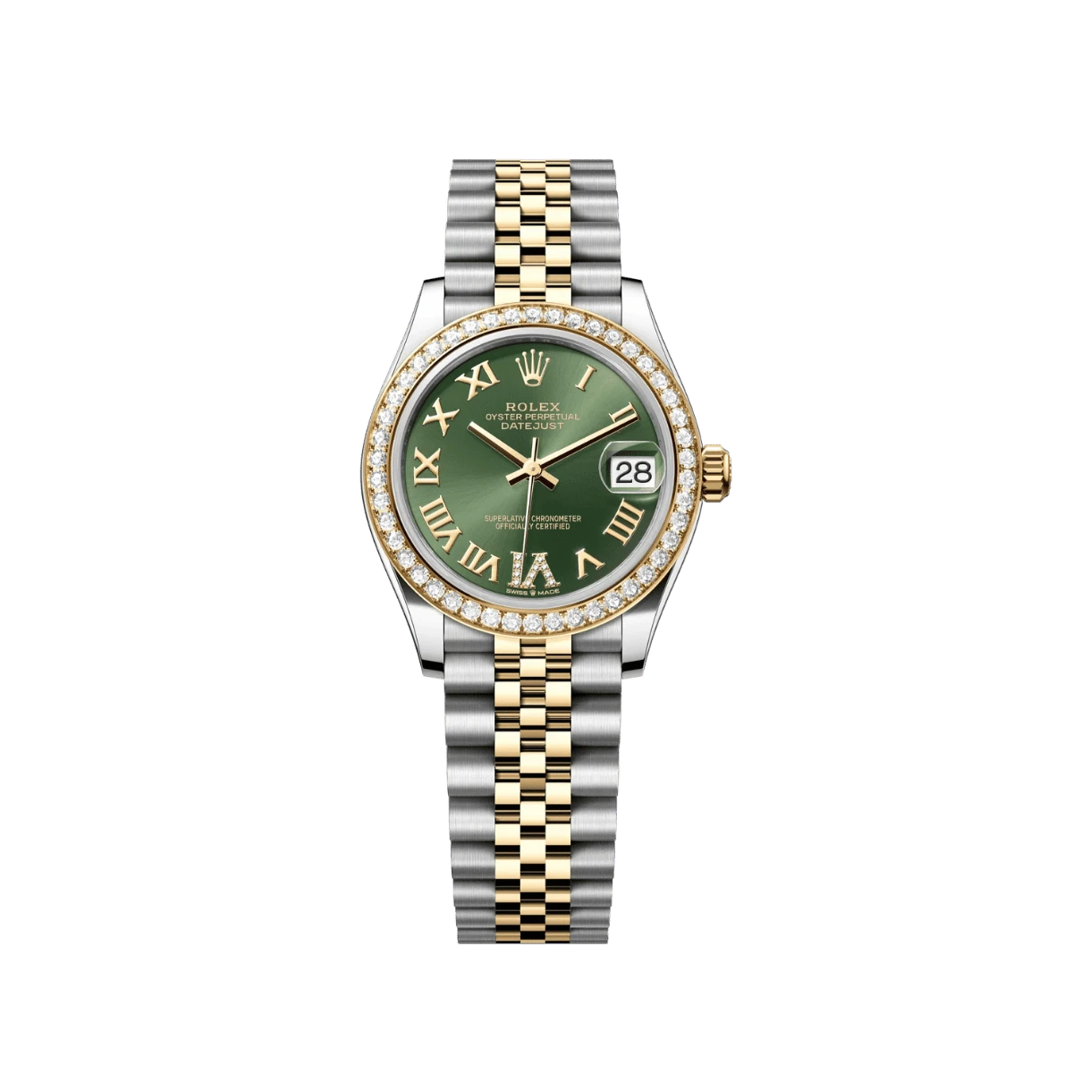 Rolex Datejust 31 278383RBR 'Ladies' Yellow Gold Stainless Steel Green Roman Dial Diamond Bezel (2026)