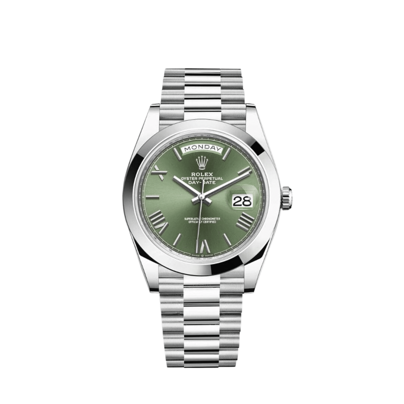 Rolex Day-Date 40 228206 Platinum President Olive Green Dial