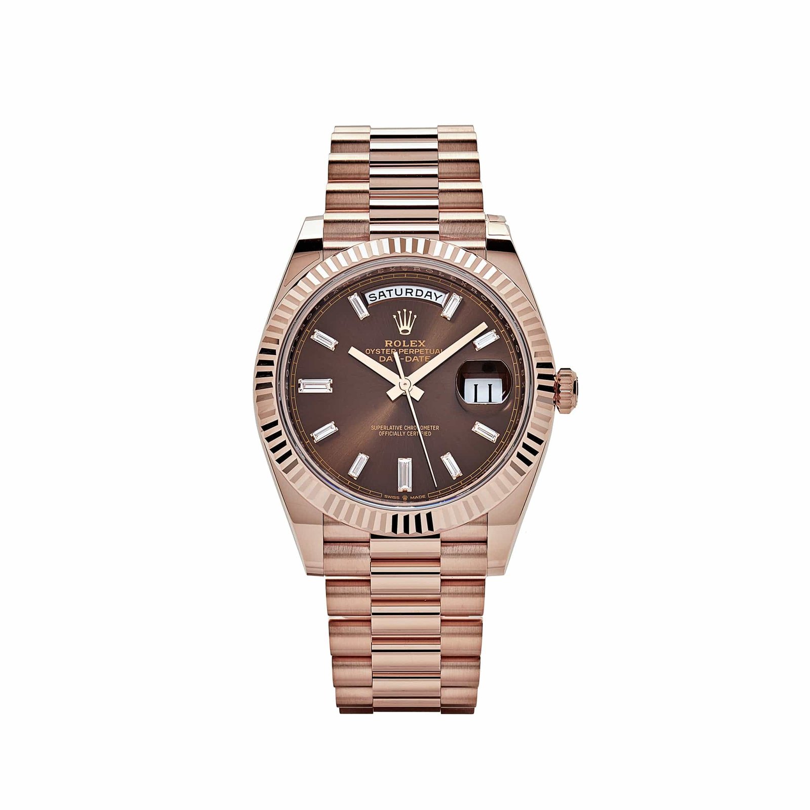 Rolex Day-Date 40 228235 Rose Gold Chocolate Baguette Diamond Dial (2025)