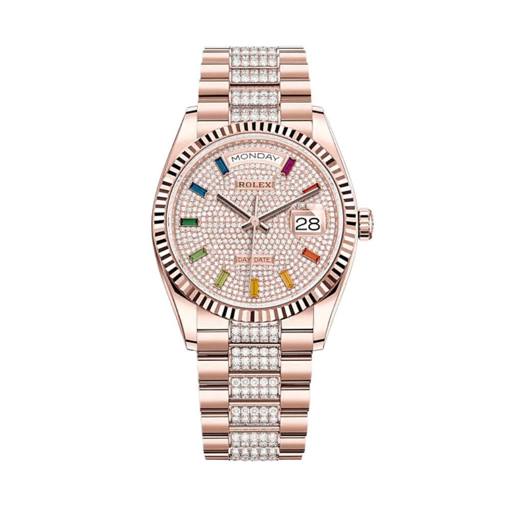 Rolex Day-Date 36 128235 Rose Gold Diamond Paved Dial