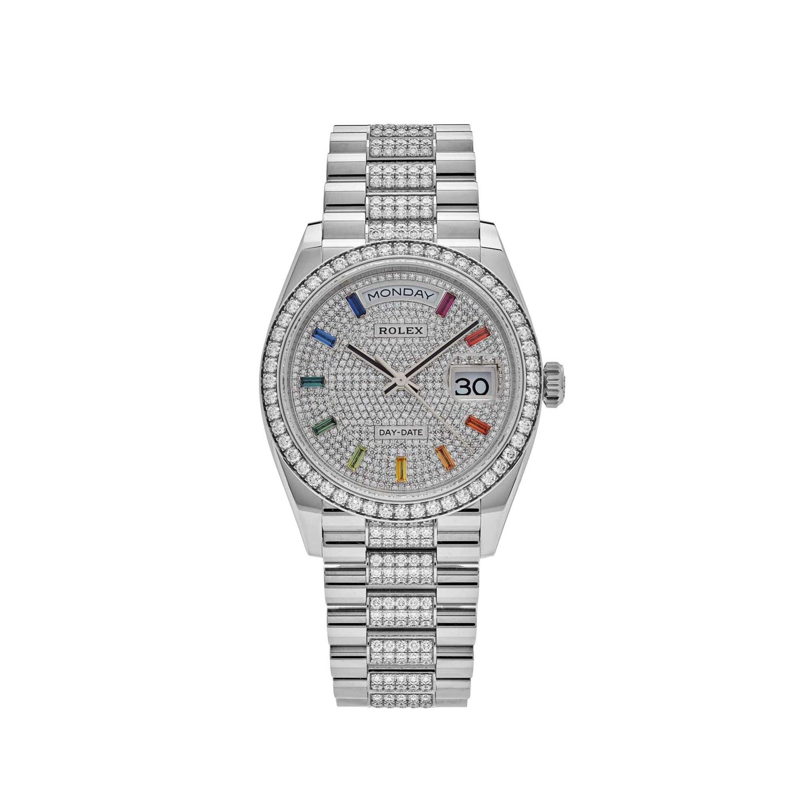 Rolex Day-Date 36 128349RBR White Gold Diamond Bezel Diamond-Paved Set