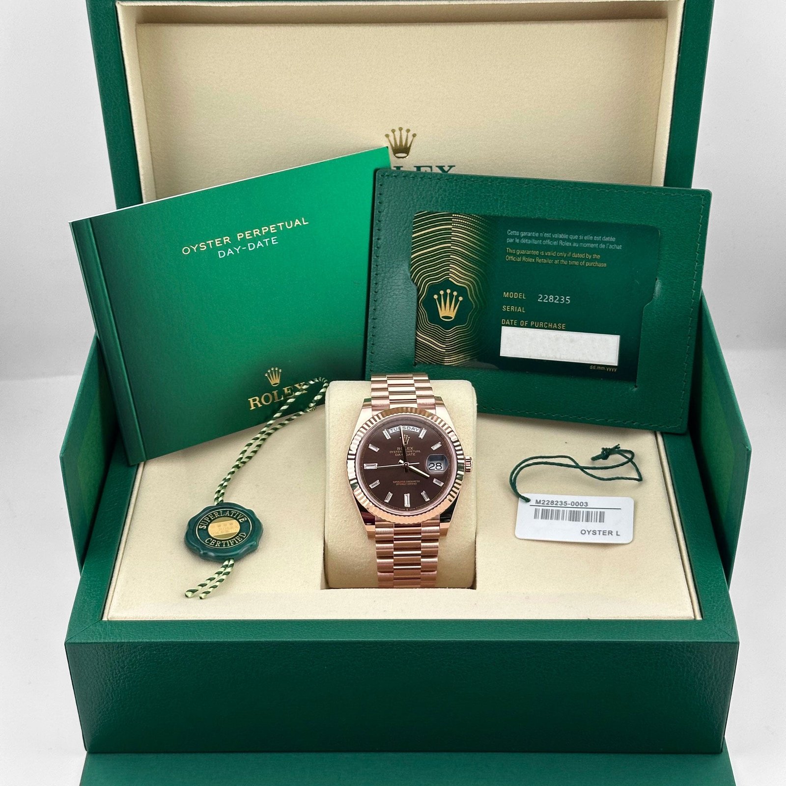 Rolex Day-Date 40 228235 Rose Gold Chocolate Baguette Diamond Dial (2025) - Image 11