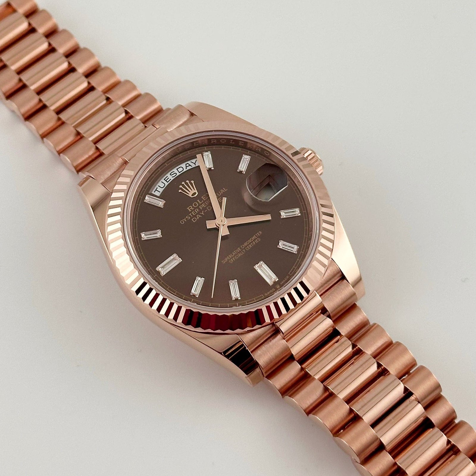 Rolex Day-Date 40 228235 Rose Gold Chocolate Baguette Diamond Dial (2025) - Image 3