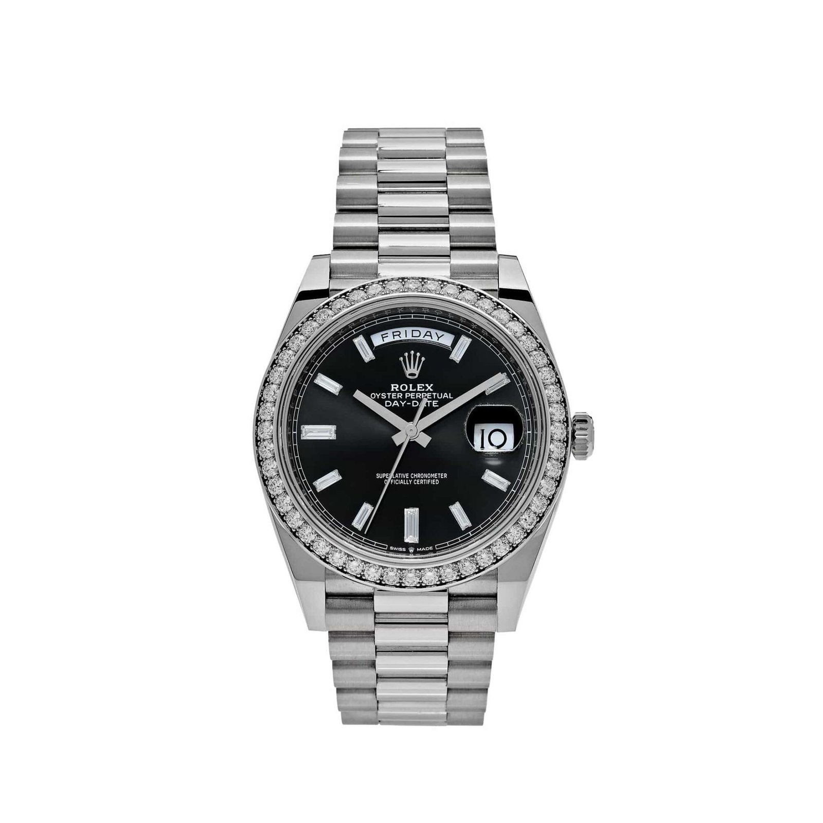 Rolex Day-Date 40 228349RBR White Gold Diamond Bezel Black Dial (2025)