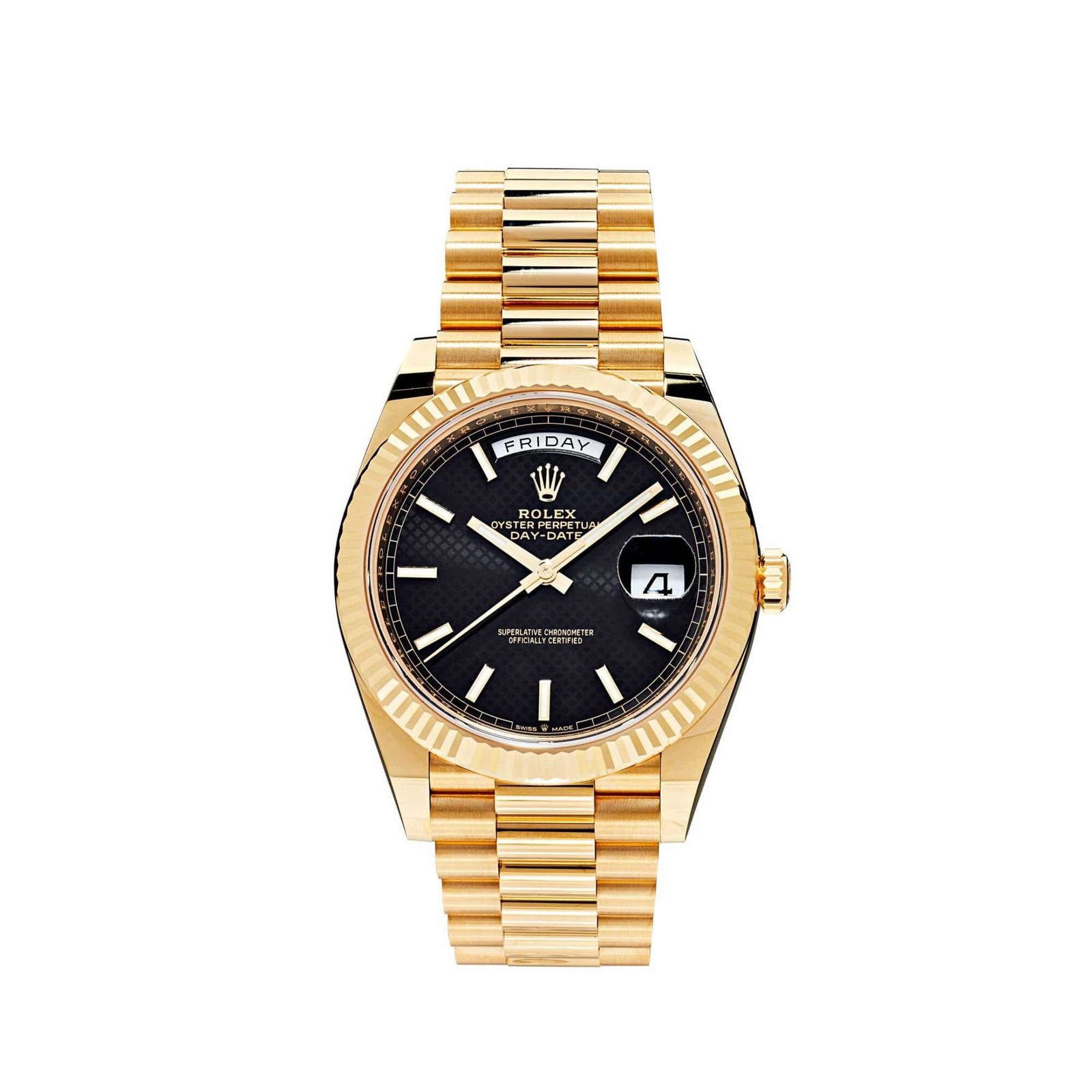 Rolex Day-Date 40 228238 Yellow Gold Black Diagonal Motif Dial