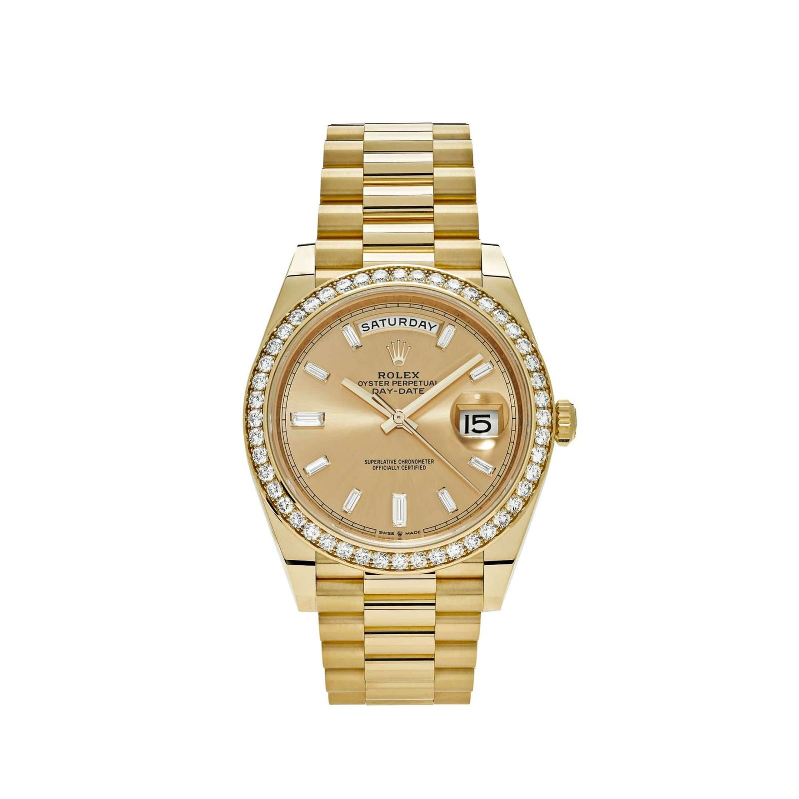 Rolex Day-Date 40 228348RBR Yellow Gold Diamond Bezel Champagne Diamond Dial