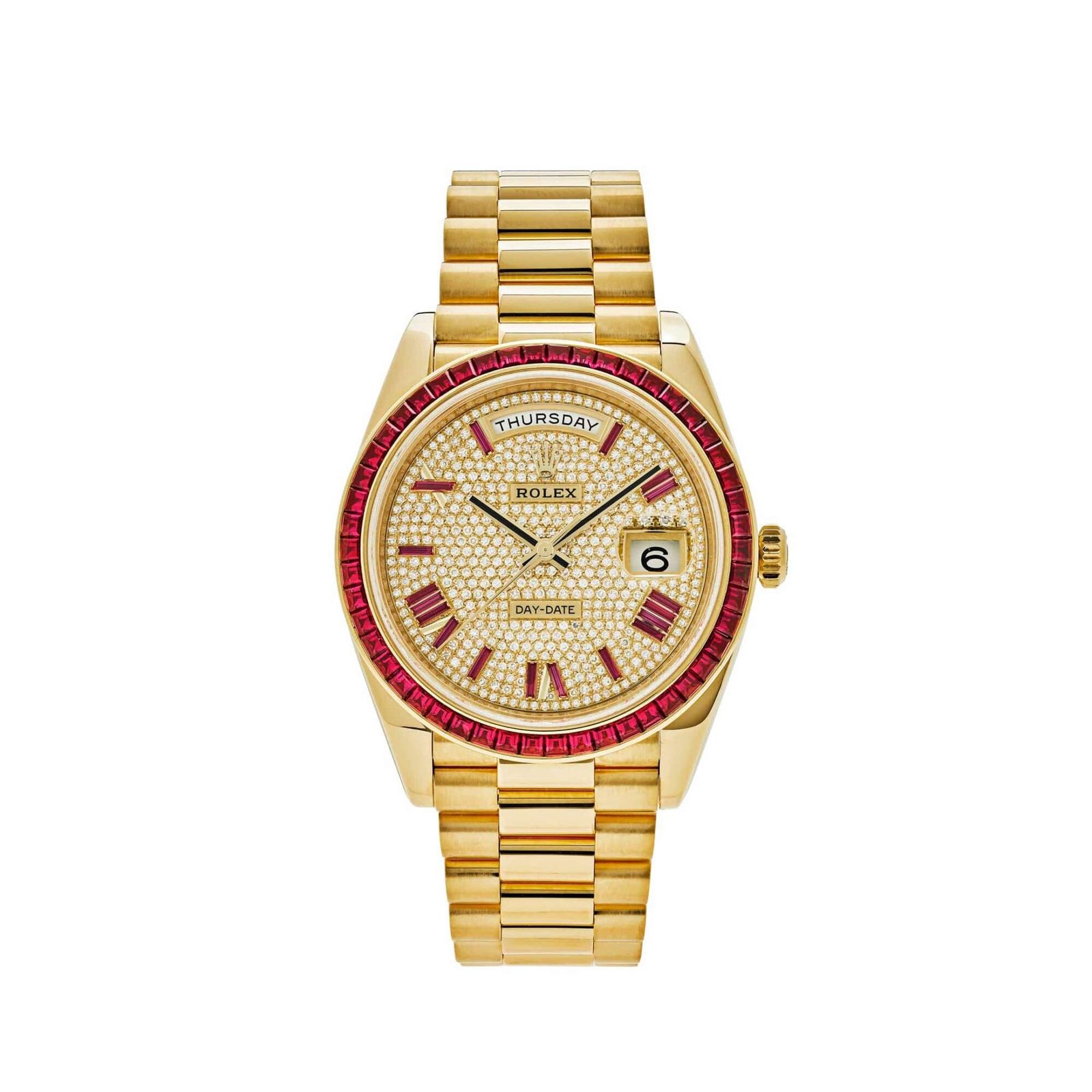 Rolex Day-Date 40 228398TRU Yellow Gold Roman Dial Ruby Bezel