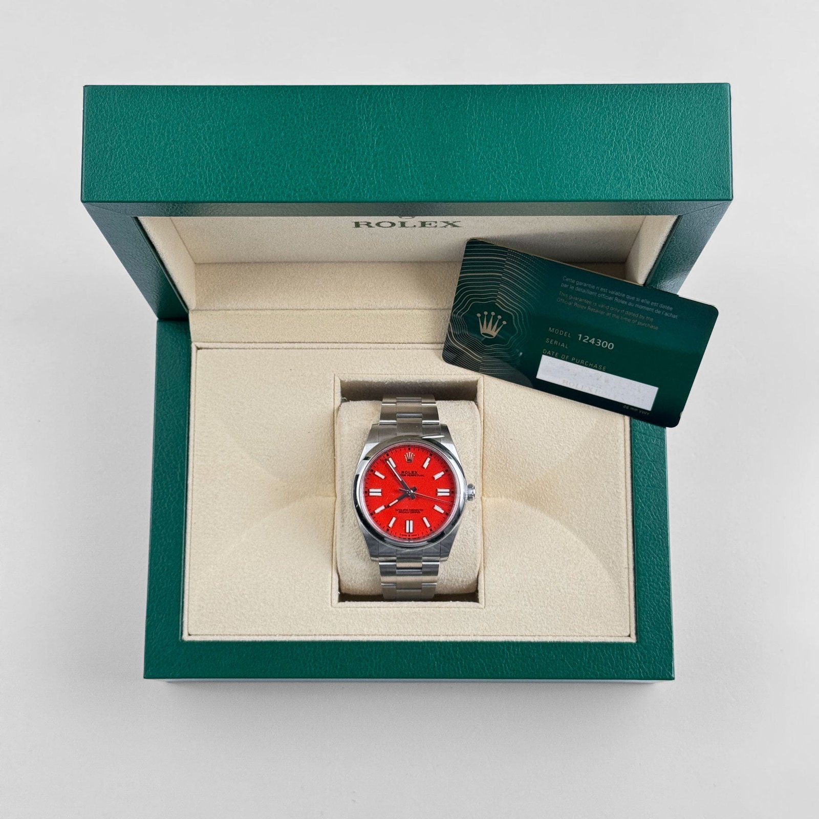 Rolex Oyster Perpetual 41 124300 Stainless Steel Coral Red Dial (2021) - Image 12