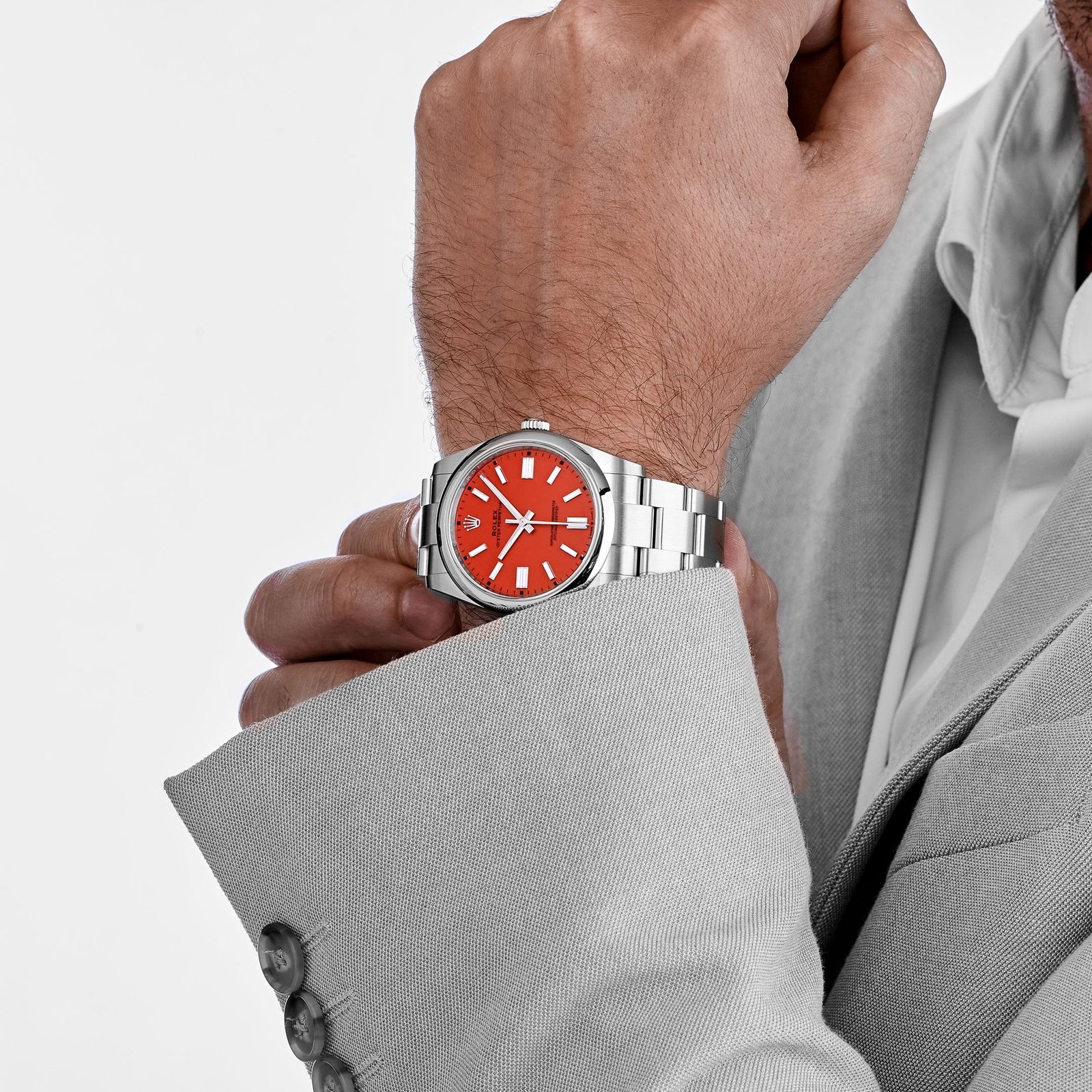 Rolex Oyster Perpetual 41 124300 Stainless Steel Coral Red Dial (2021) - Image 3