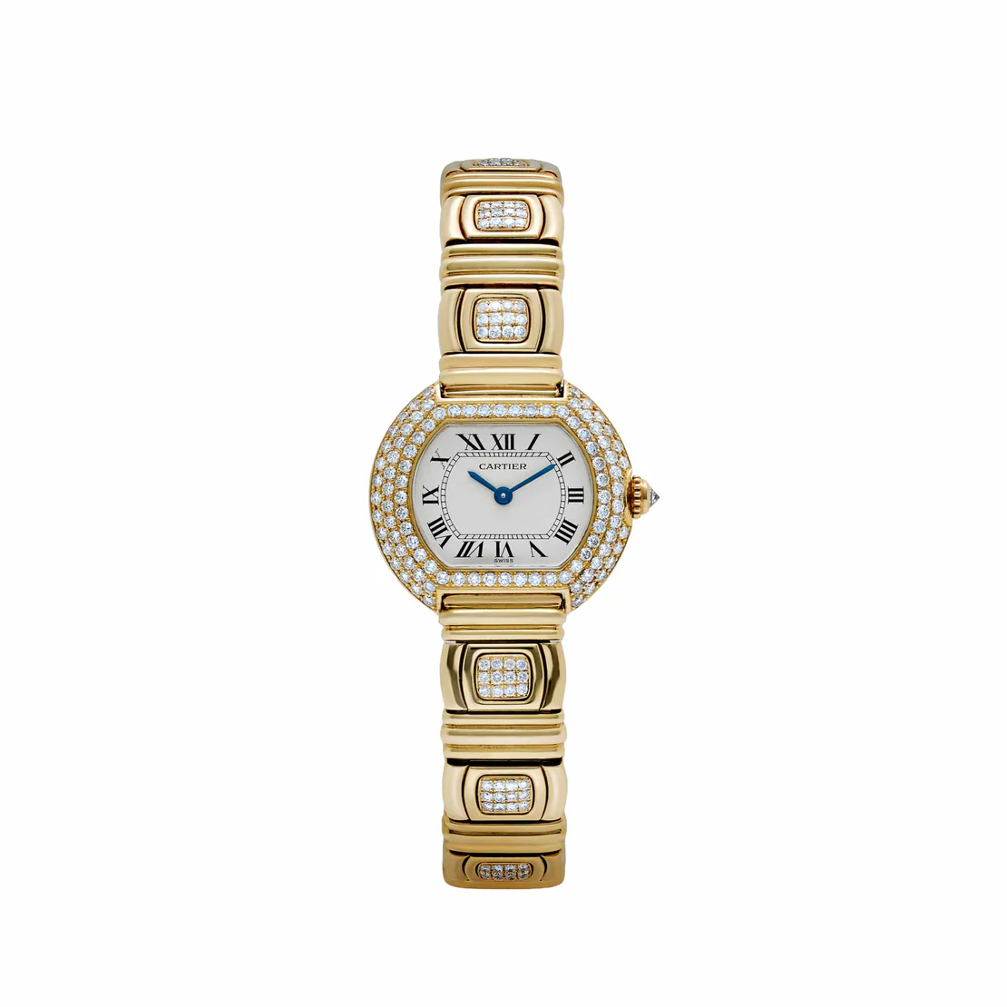 Cartier Ellipse WB6006EE Yellow Gold White Dial Diamond Bezel and Bracelet Quartz