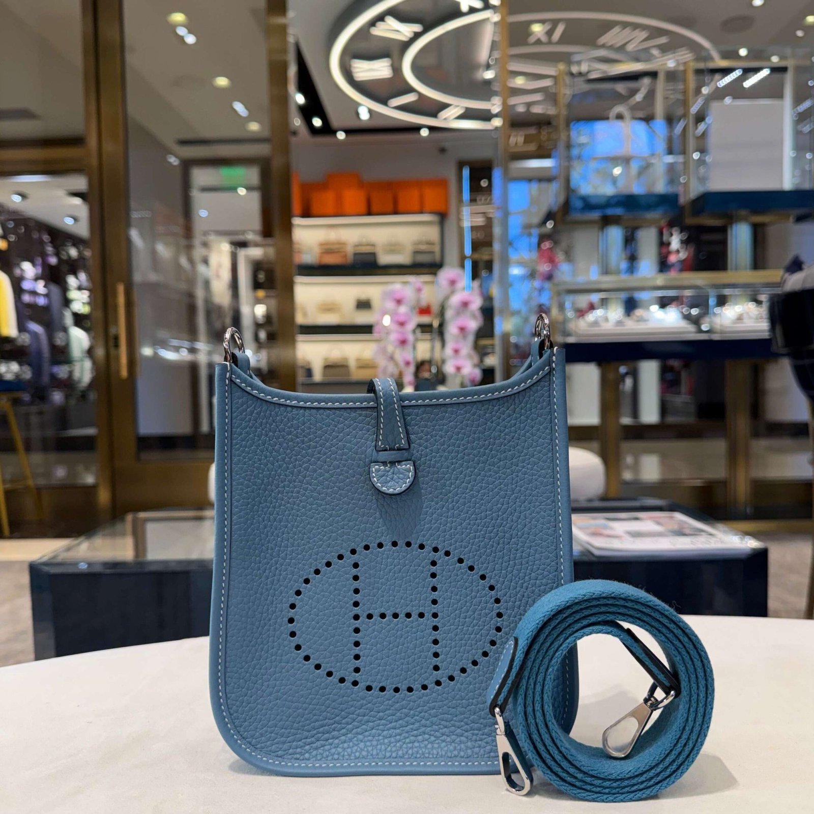 Hermès Bleu Jean Evelyne 16 Clemence Palladium Hardware