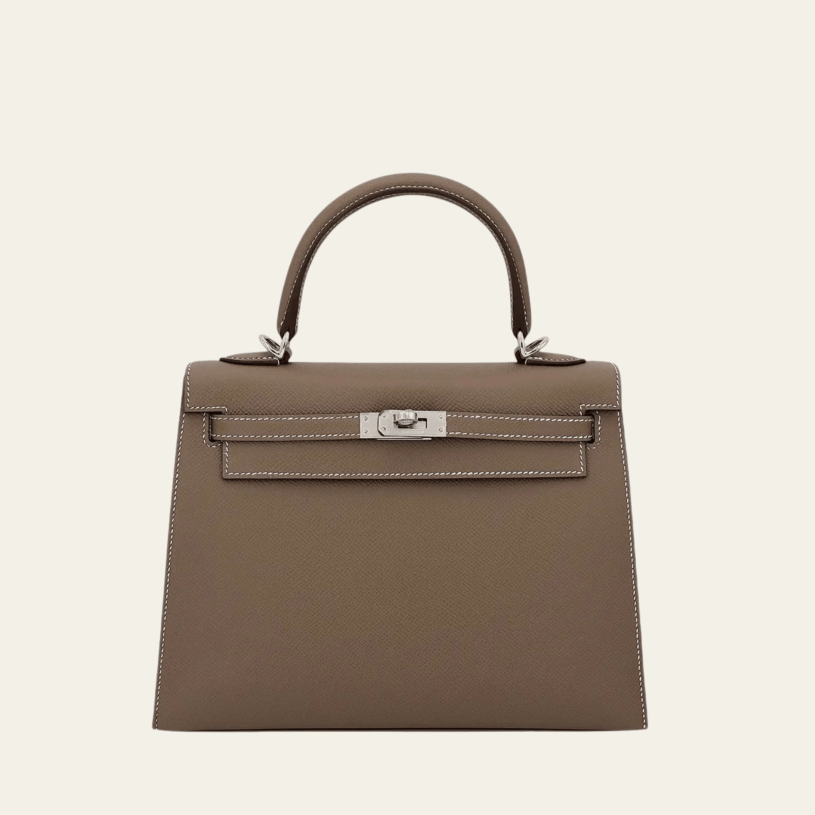 Hermès Etoupe Kelly Sellier 25 Verso Orange Epsom Palladium Hardware