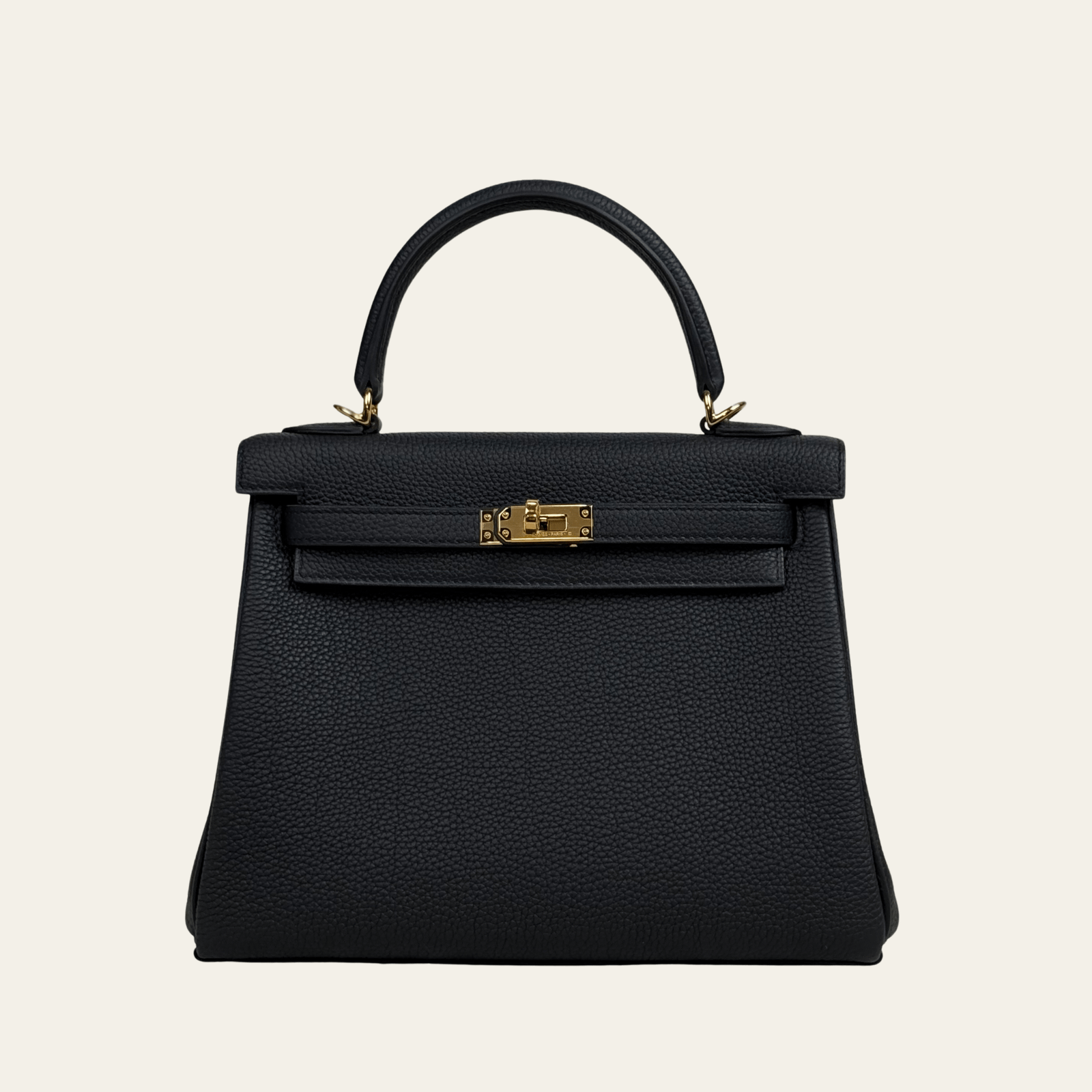 Hermès Noir Kelly Retourne 25 Togo Gold Hardware