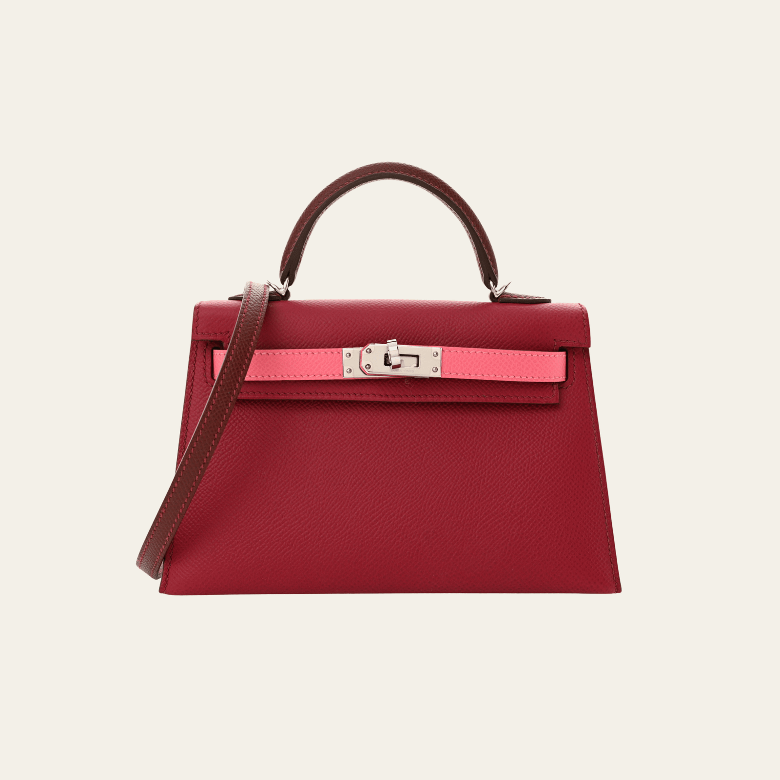 Hermès Rubis Rose Azalee Rouge Mini Kelly Sellier 20 Tricolore Epsom Palladium Hardware