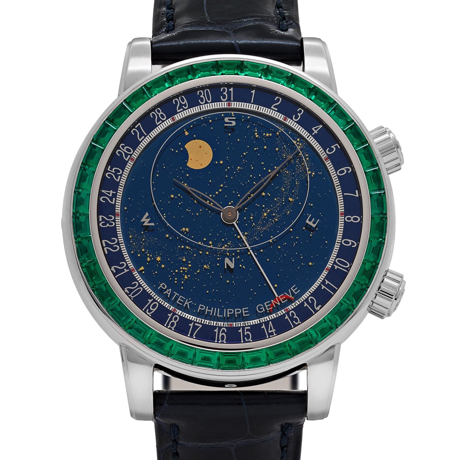 Patek Philippe Celestial Joaillerie Grand Complications 6104/13P-010 Platinum Blue Dial Emerald Bezel (2025) - Image 2