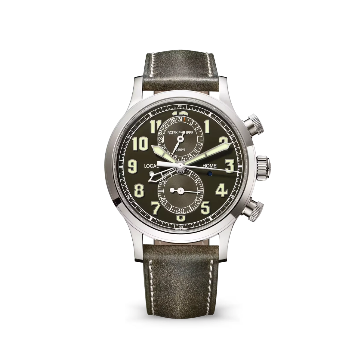 Patek Philippe Complications 5924G-010 Calatrava 'Pilot' Travel Time Chronograph White Gold Green Dial (2026)