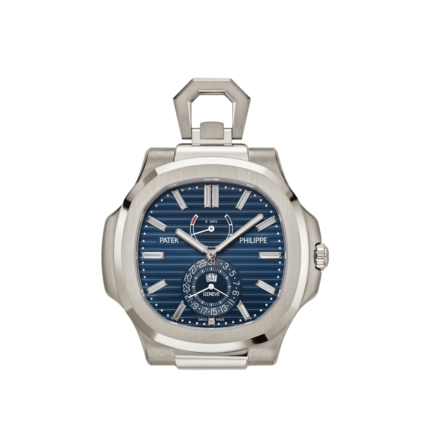 Patek Philippe Nautilus Desk Clock 958G-001 '50th Anniversary' White Gold Blue Diamond Baguette Dial (2026)