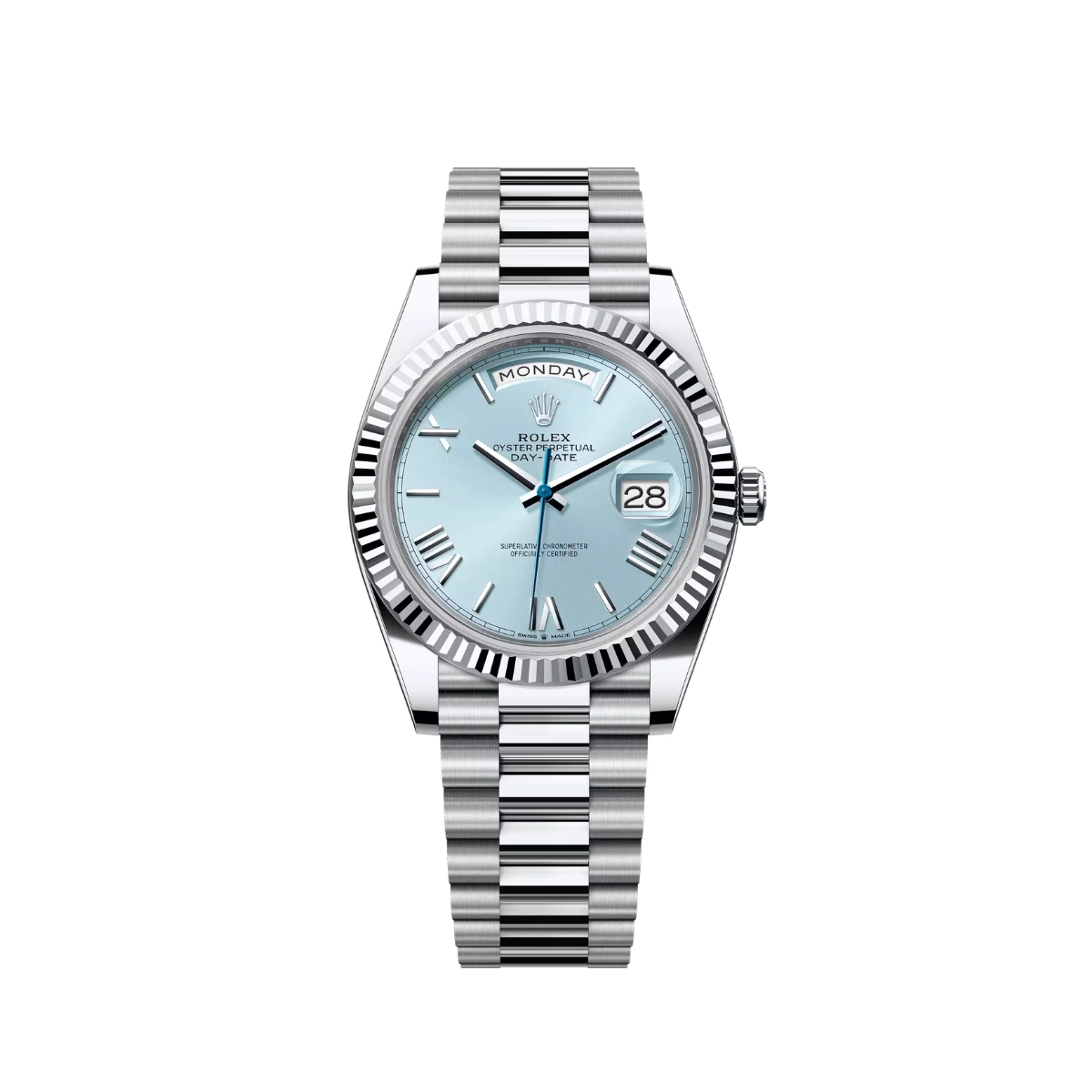 Rolex Day-Date 40 228236 Platinum Ice Blue Roman Numerals Dial (2026)